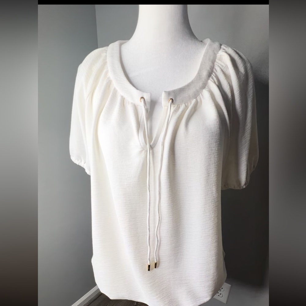 Michael Kors White Blouse with Neck Ties Strings Size Medium